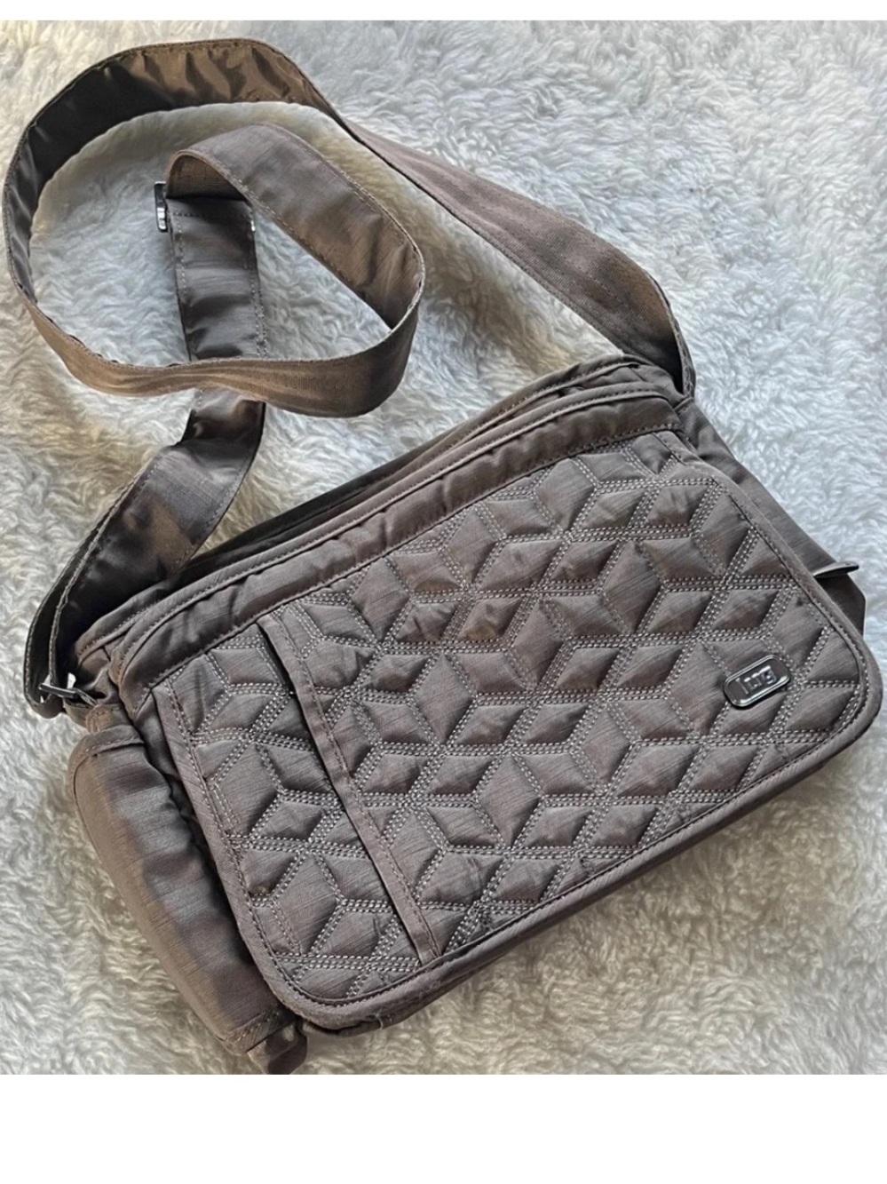 Lug Wings RFID travel crossbody bag in neutral brown taupe gray